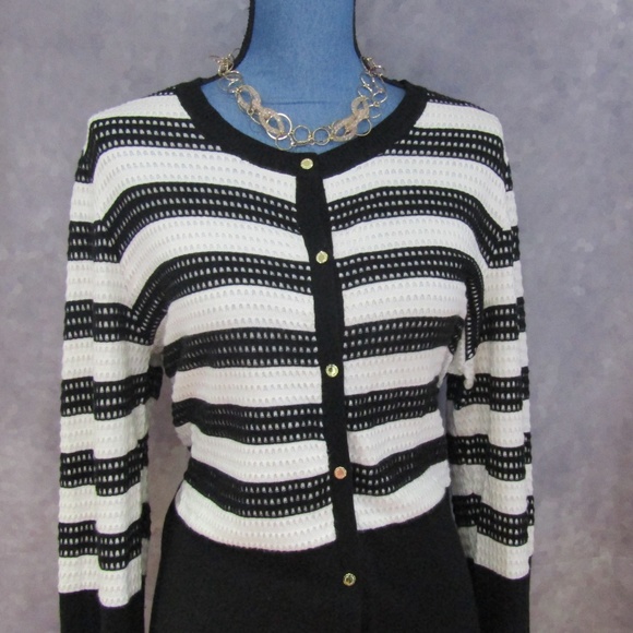 Calvin Klein Black & White Cardigan Gold Buttons L - Picture 3 of 7